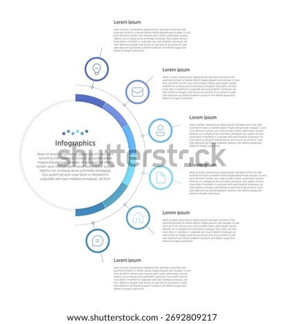 A clean, modern vector infographic featuring a 6-step rounded timeline linked with circular icons. The adaptable layout and clear marketing symbols make it perfect for professional presentations, he