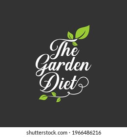 A clean and modern vector logo design featuring elegant "Garden Diet" lettering combined with natural leaf elements, symbolizing health, freshness, and sustainability. Perfect for organic food brands