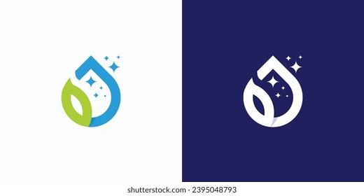 Clean modern vector logo design water drop leaf with star