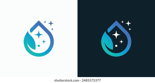 Clean modern vector logo design water drop leaf with star