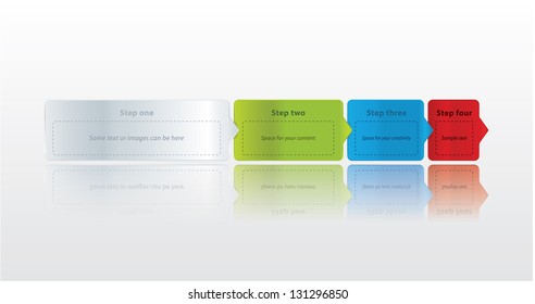Clean modern vector template. Three design arrows with space for your content. Three steps, choices or version of your product. Easy to edit! U can make more steps (4,5,6...)