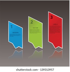 Clean modern vector template. Three design arrows with space for your content. Three steps, choices or version of your product. Easy to edit! U can make more steps (4,5,6...)