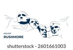 A clean and modern vector-style illustration of Mount Rushmore, featuring the famous carved faces of U.S. Presidents George Washington, Thomas Jefferson, Theodore Roosevelt, and Abraham Lincoln.