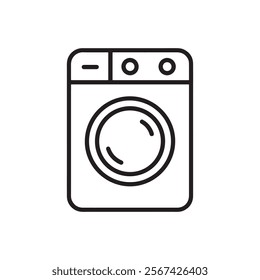 Clean and modern washing machine icon with a front-load design and wave pattern, ideal for laundry services, home appliance branding, or infographic visuals.