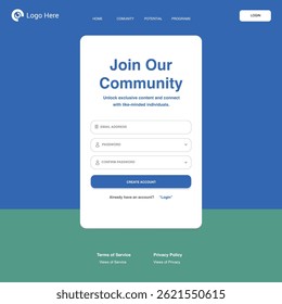 A clean and modern web page design for joining a community.