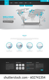 Clean Modern Website Interface Template with Earth Map Header, Vector Illustration.