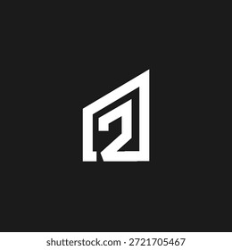 Logotipo abstracto blanco limpio y moderno con el número dos dentro de un contorno geométrico en forma de casa. Ideal para inmobiliaria, construcción o marca tecnológica.