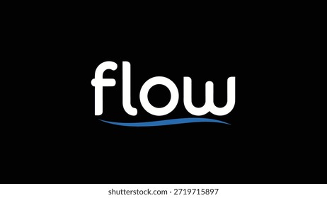 A clean and modern white 'flow' text logo with a stylized blue wave beneath it, presented on a solid black background. This minimalist design evokes