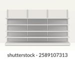 Clean and modern white retail shelves with adjustable levels, ready for product display