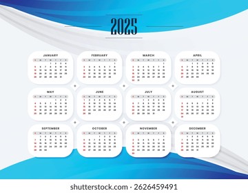clean and modern yearly calendar layout for the year 2025