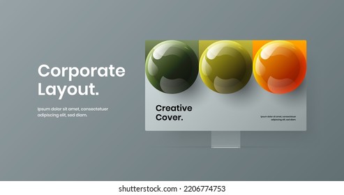 Clean monitor mockup banner template. Vivid presentation design vector layout.