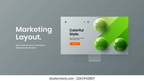 Clean monitor mockup site screen template. Premium landing page design vector illustration.
