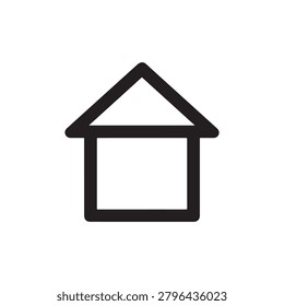 A clean, monochromatic line drawing of a basic house with a triangular roof and rectangular body, rendered in bold black lines against a plain background.