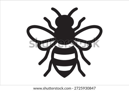 A clean, monochrome design showcasing a bee's iconic form with clear stripes and wings.