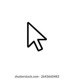 A clean monochrome line art representation of a classic mouse cursor arrow. Isolated on a white background.