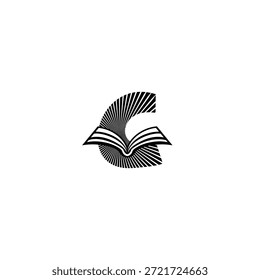 Reinigen Sie das Monoline-Buchstabe-C-Logo mit einer subtilen Buchlinie. Professionelle Vektorgrafik für Anwaltskanzleien, Rechtsberatung, Compliance-Agenturen und wissenschaftliche Forschung