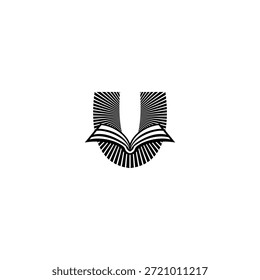 Reinigen Sie das U-Logo des Monolinbuchstaben mit einer subtilen Buchlinie. Professionelle Vektorgrafik für Anwaltskanzleien, Rechtsberatung, Compliance-Agenturen und wissenschaftliche Forschung