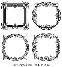 Clean Monoline Vintage Decorative Floral Border Vector Set Packs
