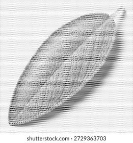 Una ilustración monótona limpia de una sola hoja dentada con detalles de vena visibles. Este diseño minimalista es versátil y perfecto para la marca de alimentos orgánicos, la señalización del centro de la naturaleza y los logotipos ecológicos. La textura semitono añade un toque moderno a la forma botánica clásica. Ideal para transmitir temas de crecimiento, salud y pureza ambiental. Gráfico de Vector escalable para marcas de identidad nítidas.