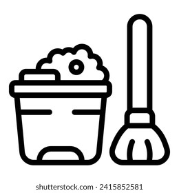 Clean mop bucket icon outline vector. Bath brush home. Slim floor