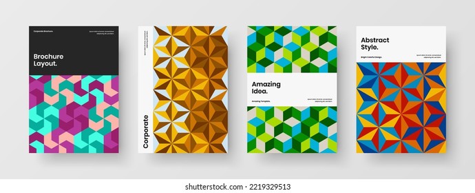 Clean mosaic hexagons catalog cover concept collection. Original company brochure design vector layout set.