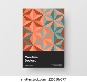 Clean mosaic hexagons corporate brochure layout. Amazing catalog cover A4 vector design template.