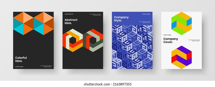 Conjunto de plantillas de informes anuales de patrones de mosaico limpios. Increíble colección de diseño de vectores de pancarta A4.