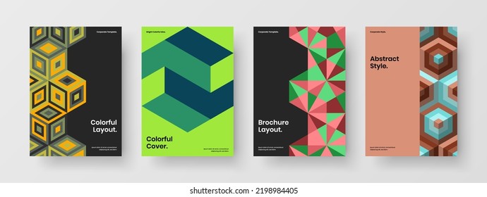 Composición del concepto de informe anual sobre el patrón de mosaico limpio. Folleto de la empresa Vivid conjunto de diseño de vectores A4.