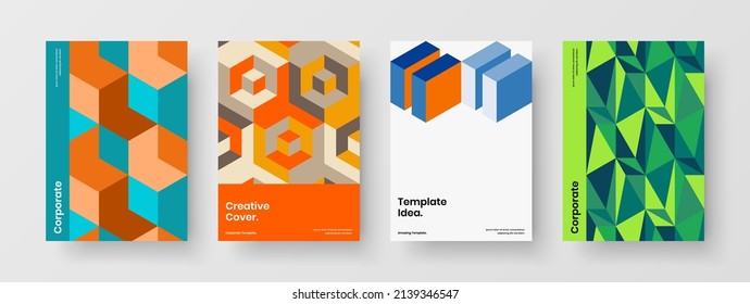 Clean mosaic pattern brochure layout set. Creative journal cover vector design template collection.