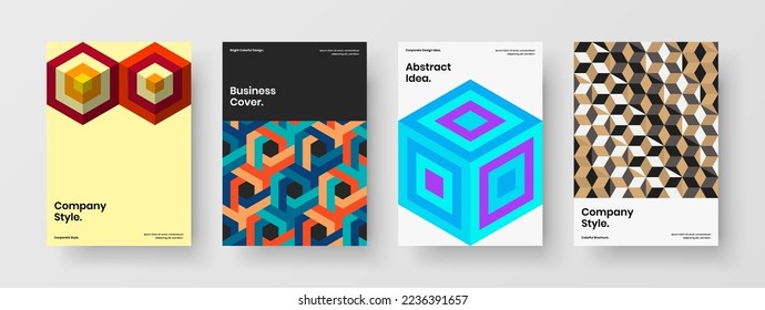 Clean mosaic pattern catalog cover concept composition. Simple corporate identity design vector template bundle.
