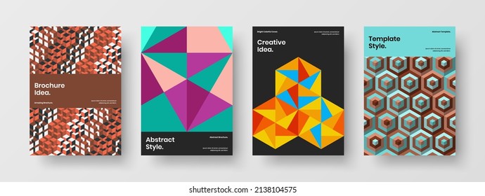 Clean mosaic pattern company brochure illustration set. Isolated booklet design vector concept collection.