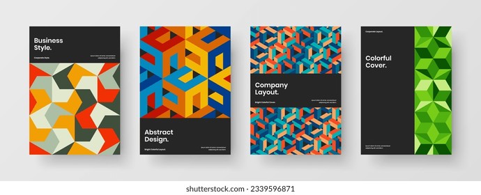Clean mosaic pattern poster concept set. Colorful flyer A4 vector design illustration bundle.