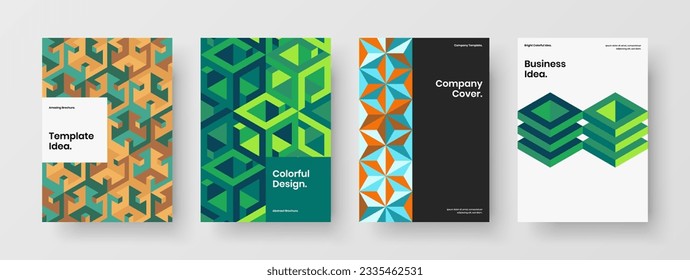 Clean mosaic pattern presentation template bundle. Vivid handbill A4 vector design concept set.