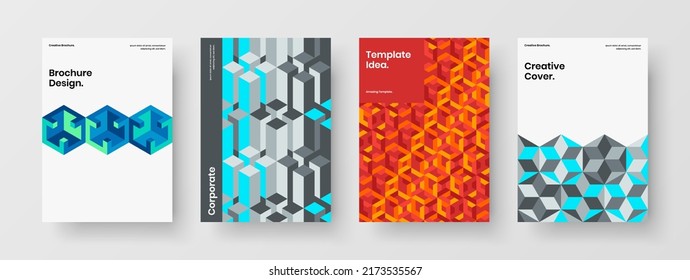 Clean mosaic shapes banner layout bundle. Original leaflet design vector template set.