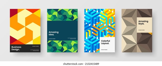 Clean mosaic shapes book cover layout composition. Abstract leaflet A4 design vector illustration collection.