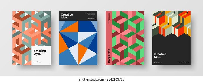 Clean mosaic shapes corporate identity layout bundle. Multicolored leaflet design vector concept collection.