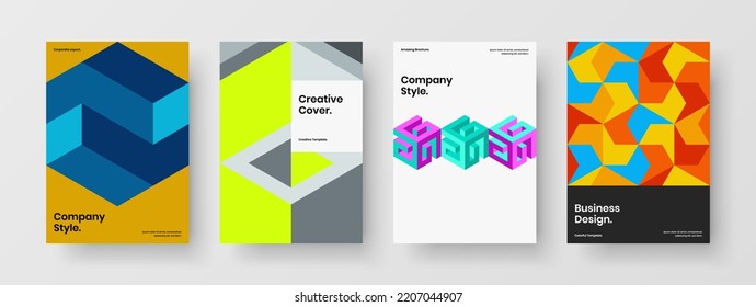 Clean mosaic shapes front page layout set. Unique booklet vector design template bundle.