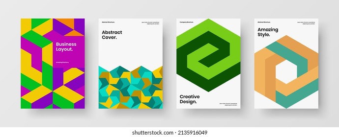 Clean mosaic shapes pamphlet layout set. Abstract poster vector design illustration collection.