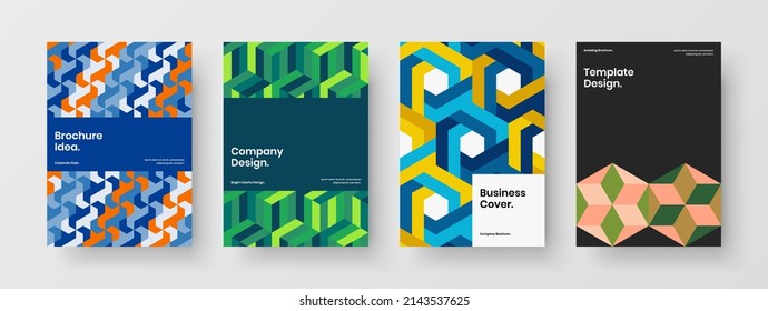 Clean mosaic tiles booklet layout collection. Amazing cover A4 design vector template composition.