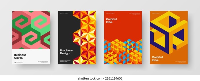 Clean mosaic tiles company brochure concept set. Amazing corporate identity A4 design vector template composition.