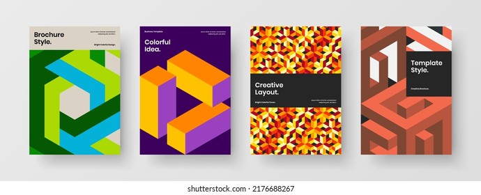 Clean mosaic tiles leaflet template composition. Abstract cover vector design illustration collection.