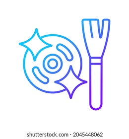 Limpie el motor después de usar el icono de etiqueta manual del vector lineal de gradiente. Mantenimiento de drones. Símbolo de color de línea delgada. Pictograma de estilo moderno. Esquema aislado de vectores para las instrucciones de uso del producto