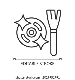 Limpie el motor después de usar el icono de etiqueta manual lineal. Mantenimiento de drones. Ilustración personalizable de línea delgada. Símbolo de contorno. Dibujo de contorno aislado de vectores para instrucciones de uso del producto. Trazo editable