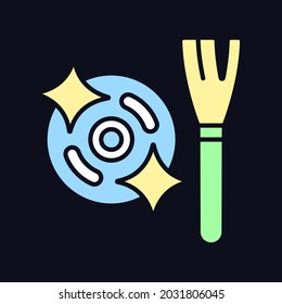Clean motor after use RGB color manual label icon for dark theme. Remove dust. Isolated vector illustration on night mode background. Simple filled line drawing on black for product use instructions