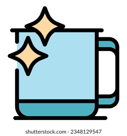 Clean mug icon outline vector. Dish product. Cleaner water color flat