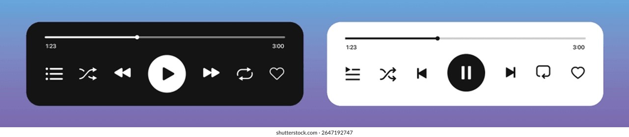 Clean music app UI kit featuring playlist, album, and profile mockups for mobile apps