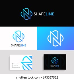 Clean N letter logo rhombus sign minimalistic design with brand business card.