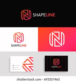Clean N letter square line logo icon sign with brand business card.