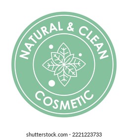 Clean and natural cosmetics, organic and healthy components of beauty products. Ecologically friendly treatment for body and skin, lotion or cream. Label or emblem for package, vector in flat style