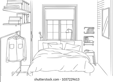 Clean And Neat Bedroom Sketch And Outline